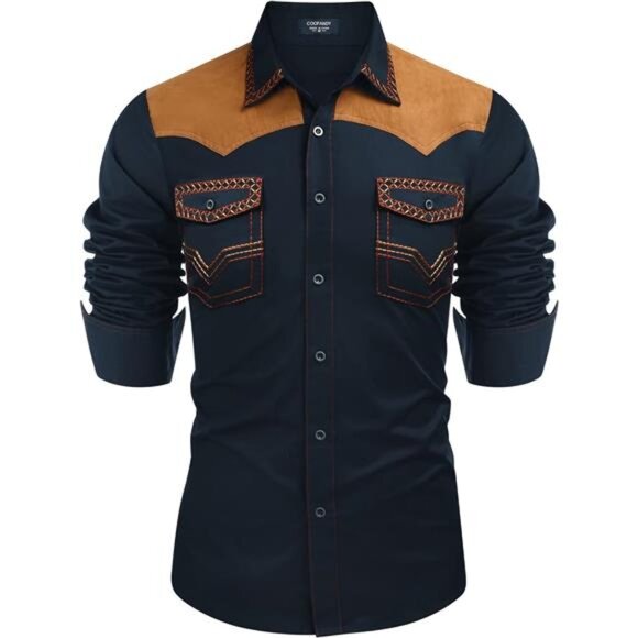 Men's Western Cowboy Shirt Navy Blue - Picture 1 of 5